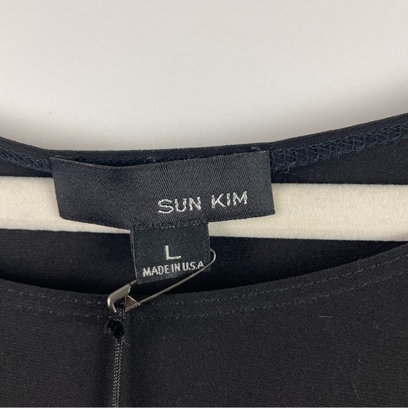 Sun Kim NWT Black Tunic Crepe Asymmetric Split Hem Knit Top/Sleeves Lagenlook L - Picture 12 of 16